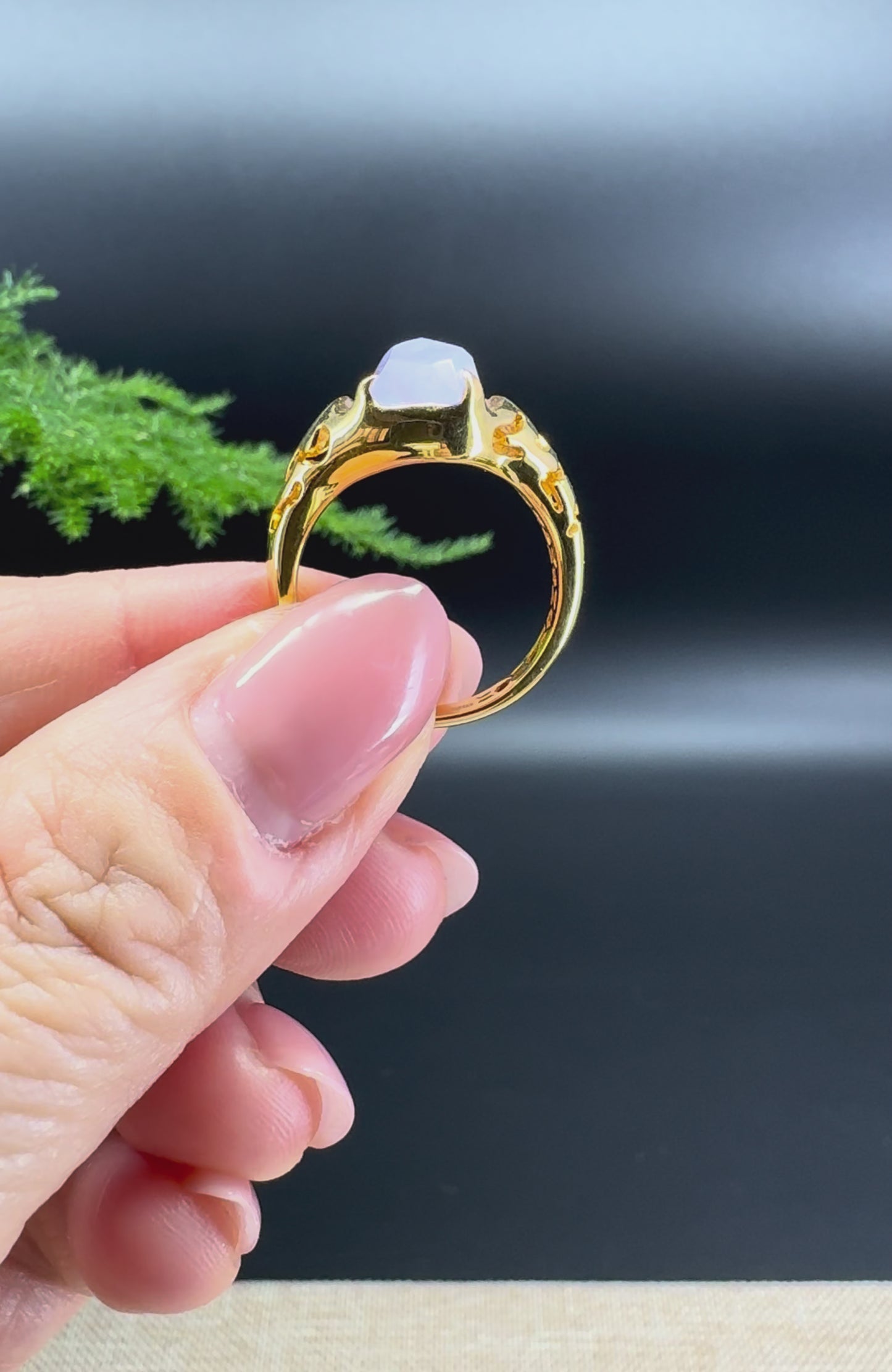 RealJade® 18K Yellow Gold  Lavender Polygon Jadeite Jade Ring