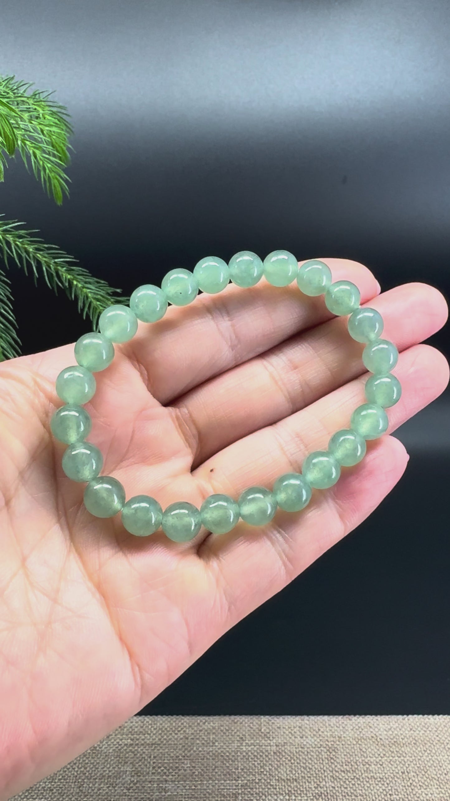 Load and play video in Gallery viewer, RealJade® Co. Genuine Jadeite Jade Round Ice Green Beads Bracelet (7.8mm)
