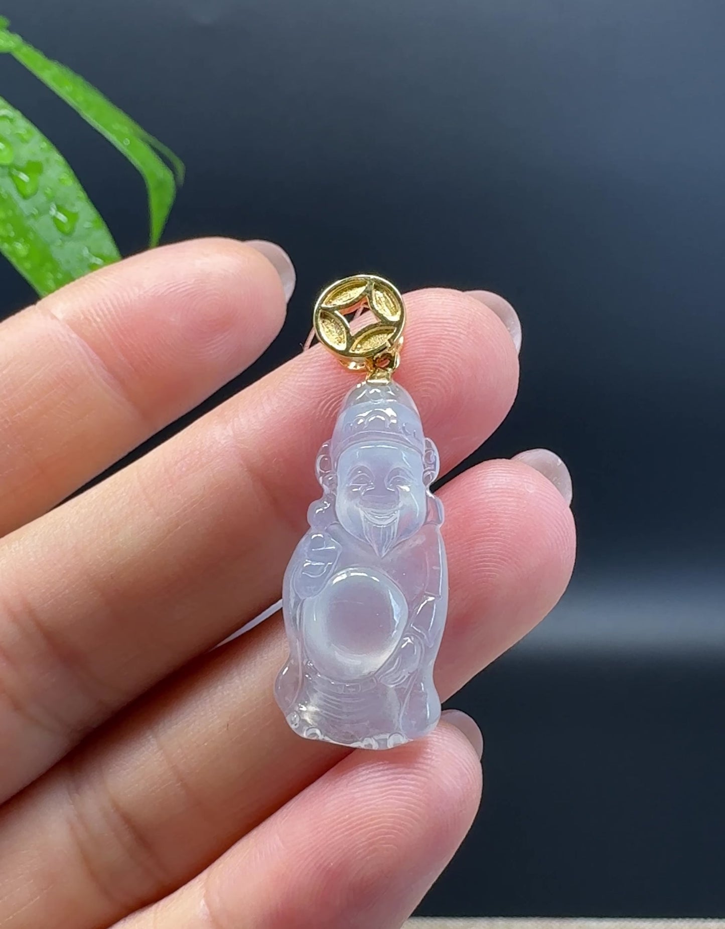 Load and play video in Gallery viewer, High-end 18K Yellow Gold Burmese Icy Jadeite Jade Money Saint Pendant
