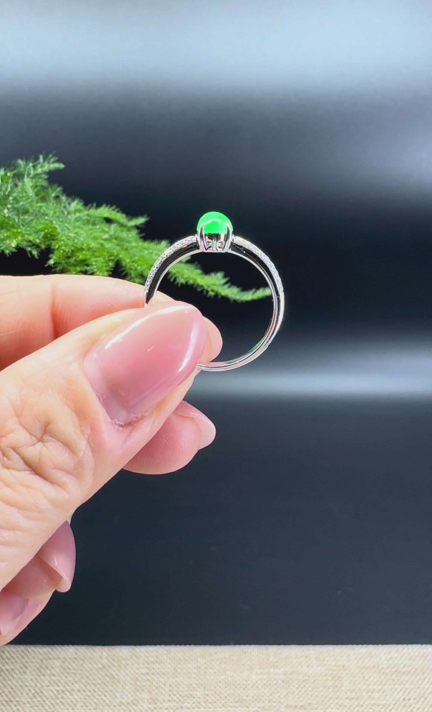 RealJade® 18K White Gold Imperial Green Jadeite Jade Diamonds Ring