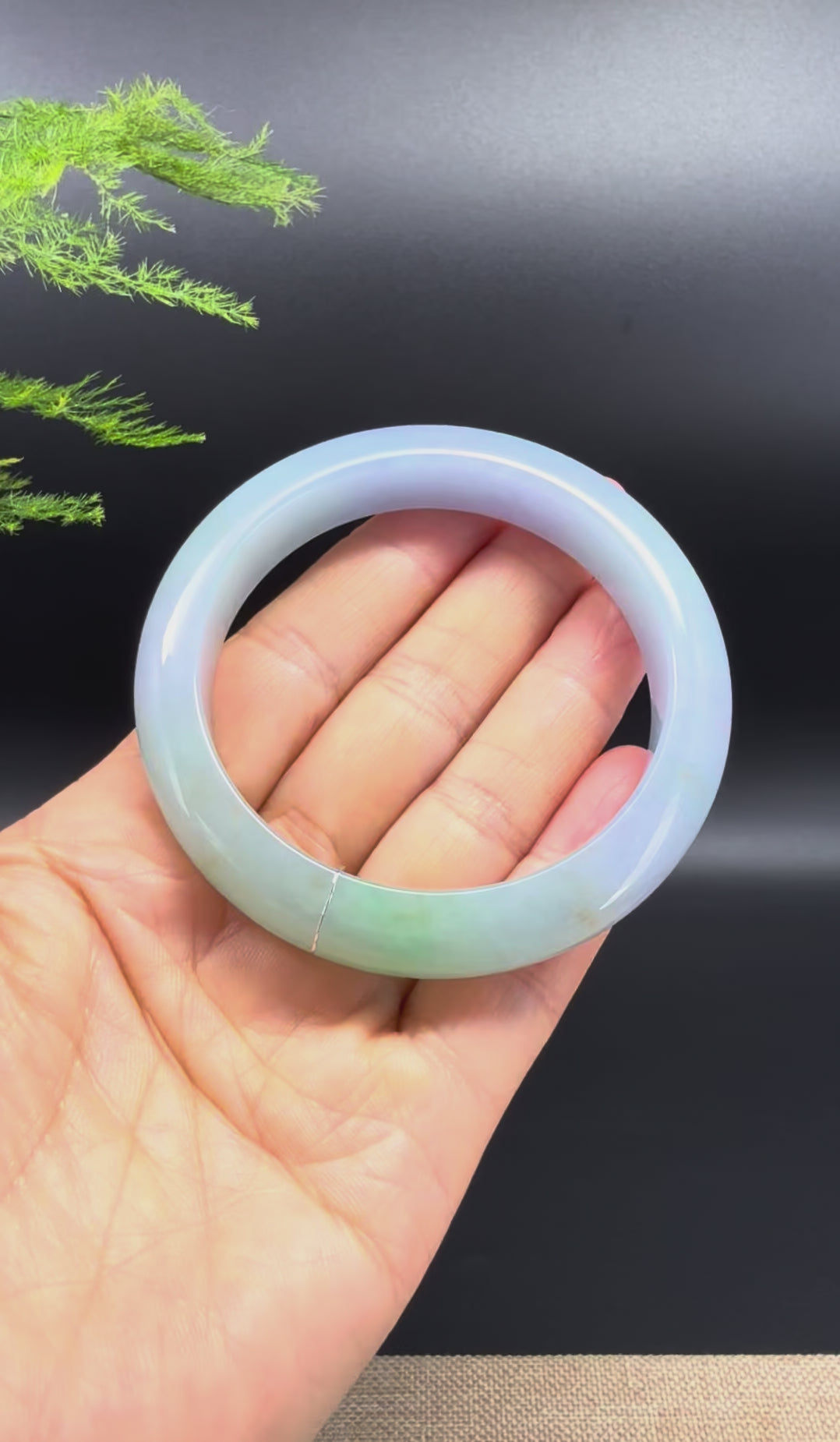 Load and play video in Gallery viewer, Genuine Burmese Lavender Green Jadeite Jade Bangle Bracelet (57.5mm)
