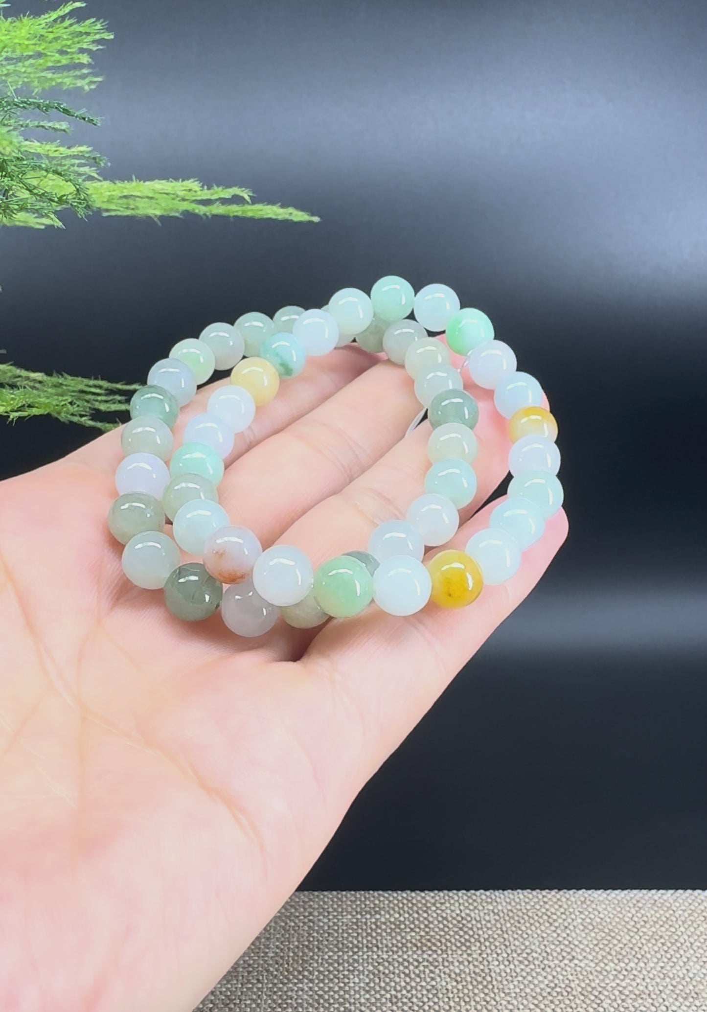 Load and play video in Gallery viewer, RealJade® Co. Genuine Jadeite Jade Round Multi-Colors Beads Bracelet (7.5mm)
