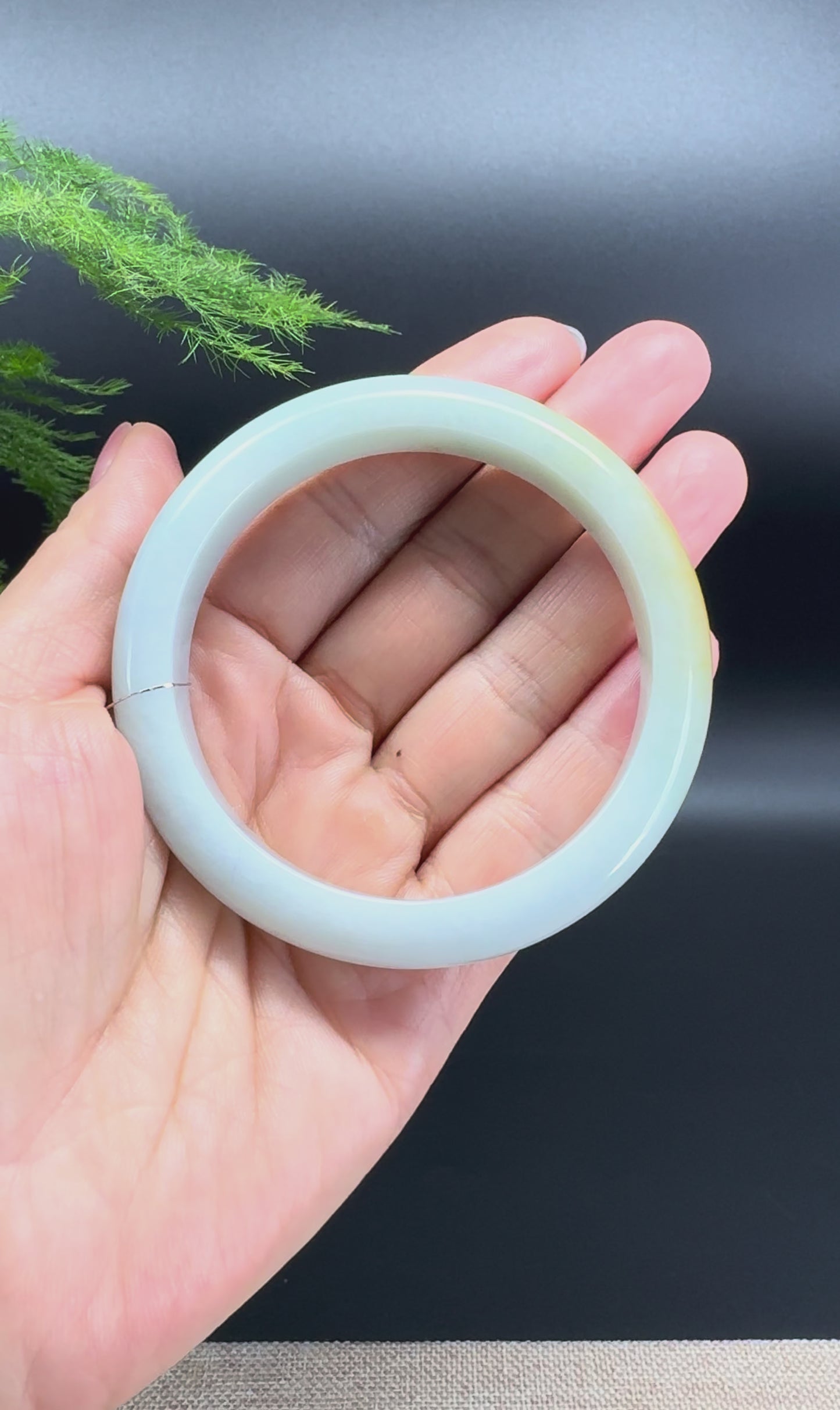 Load and play video in Gallery viewer, Genuine Burmese Yellow Green Jadeite Jade Bangle Bracelet (58.3mm)
