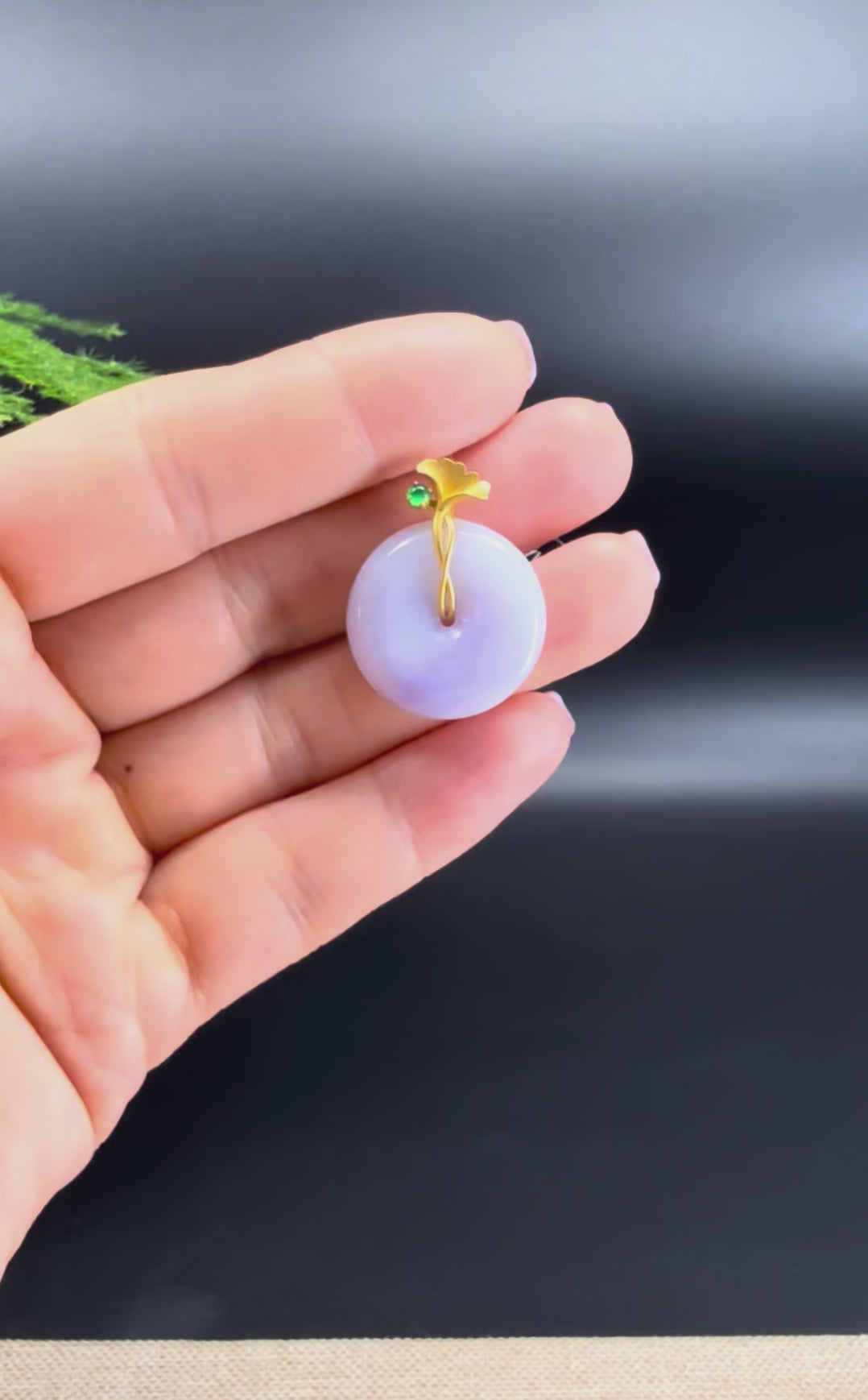 Load and play video in Gallery viewer, &amp;quot;Good Luck Button&amp;quot; Lavender Jadeite Jade Lucky KouKou Pendant With 18K Yellow Gold Bail
