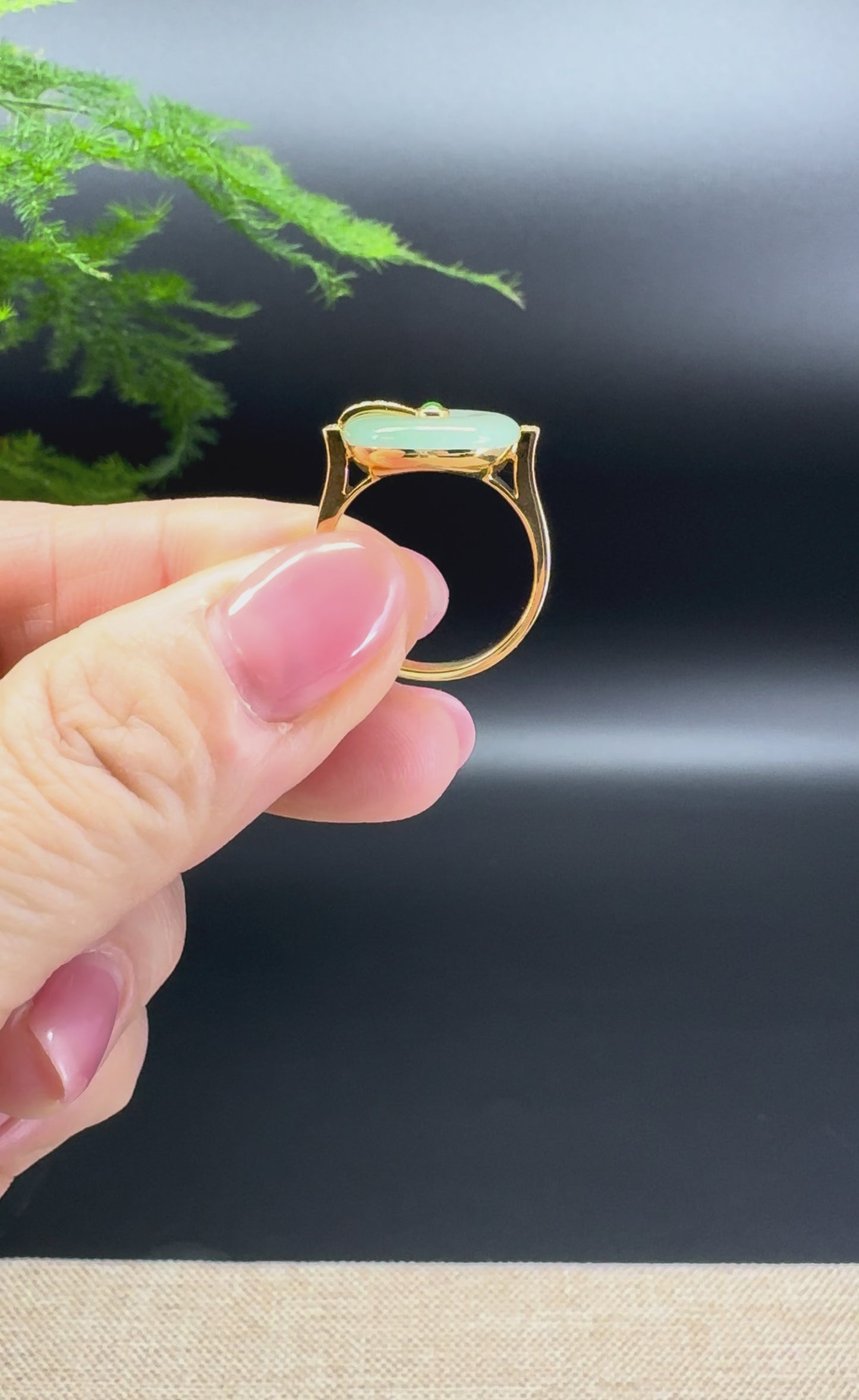 Load and play video in Gallery viewer, RealJade® 18K Yellow Gold Icy Green Jadeite Jade lucky koukou Ring With Diamonds
