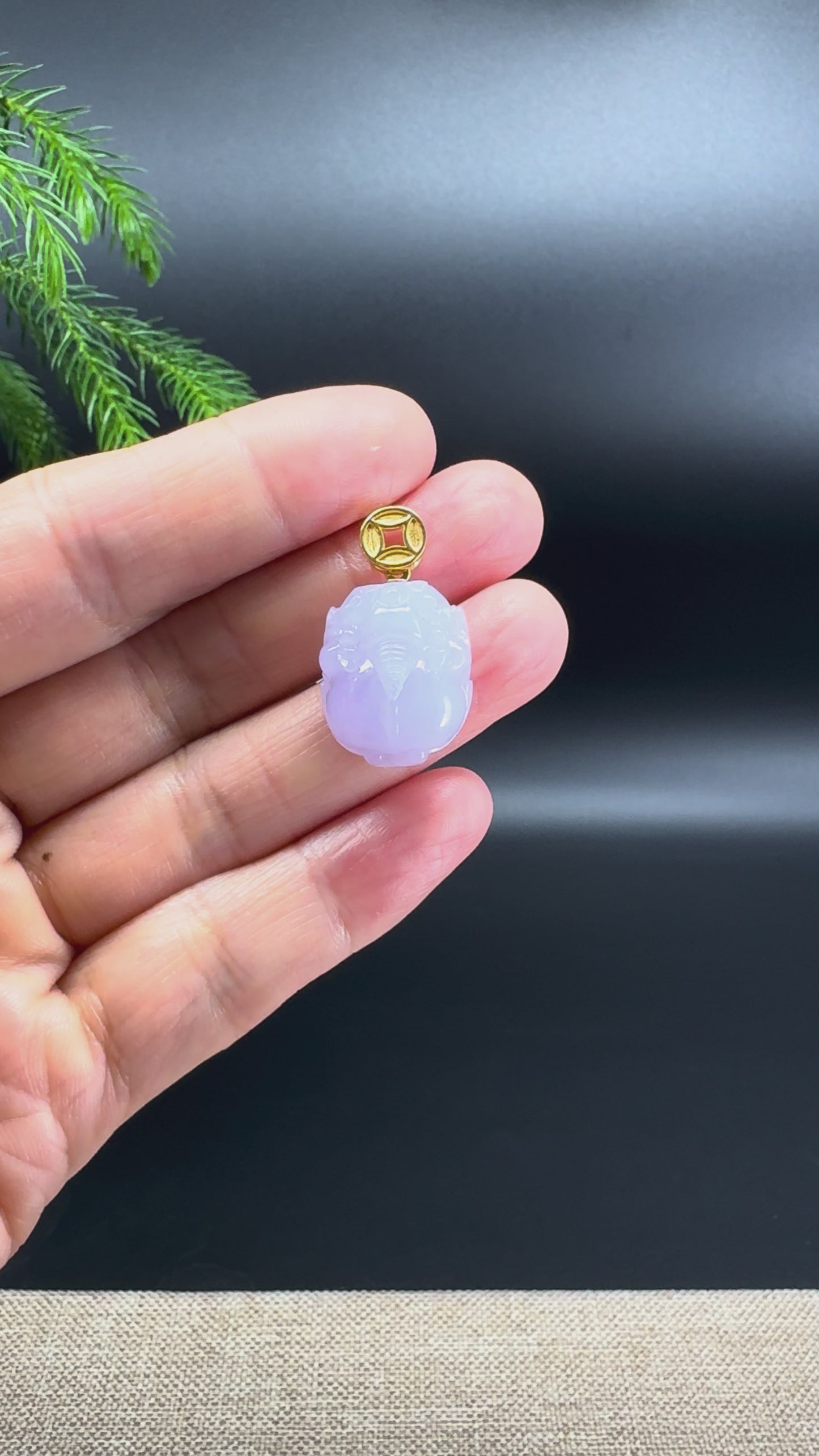 RealJade® Co. 18K Yellow Gold Genuine Light Lavender Jadeite Jade PiXiu Pendant