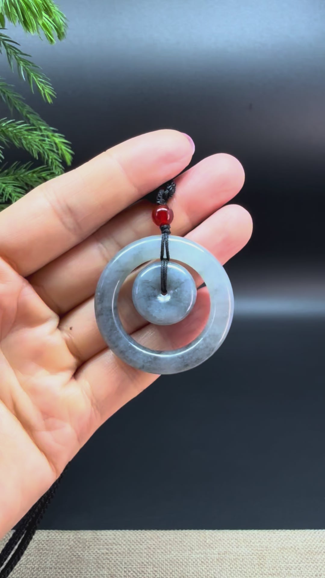 Load and play video in Gallery viewer, &amp;quot;Good Luck Button&amp;quot; Black Wuji Jadeite Jade Lucky KouKou Pendant
