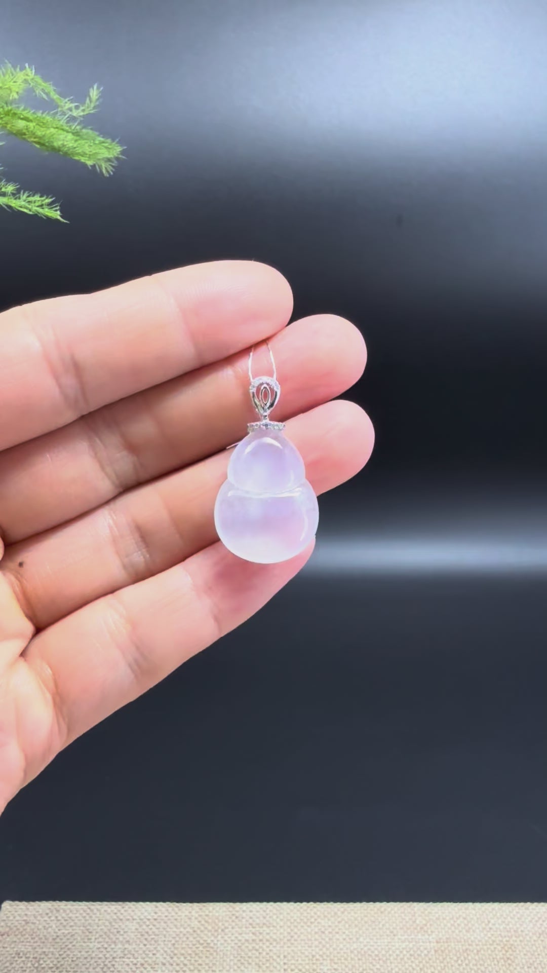 Load and play video in Gallery viewer, Genuine Icy Jadeite Jade Good Luck Hulu Necklace With 18K White Gold Diamonds Bail
