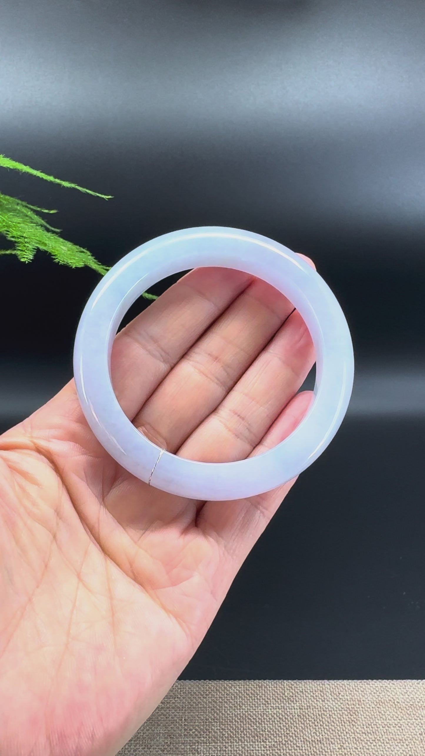 Load and play video in Gallery viewer, Genuine Burmese Light Blue Lavender Jade Jadeite Bangle Bracelet (56.2mm )
