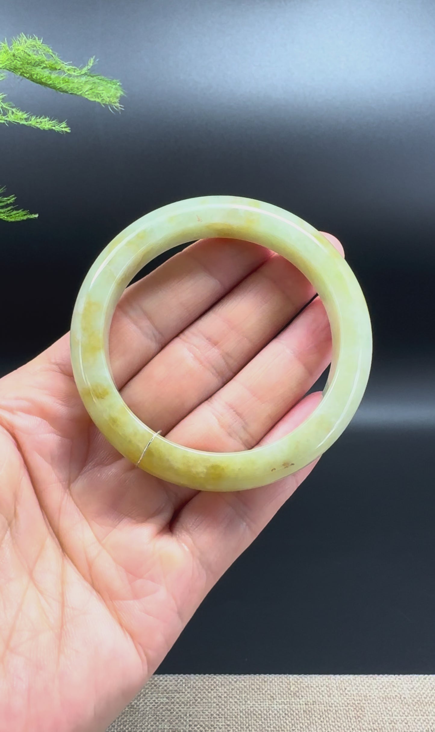 Load and play video in Gallery viewer, Genuine Burmese Yellow Jade Jadeite Bangle Bracelet ( 53.3mm )
