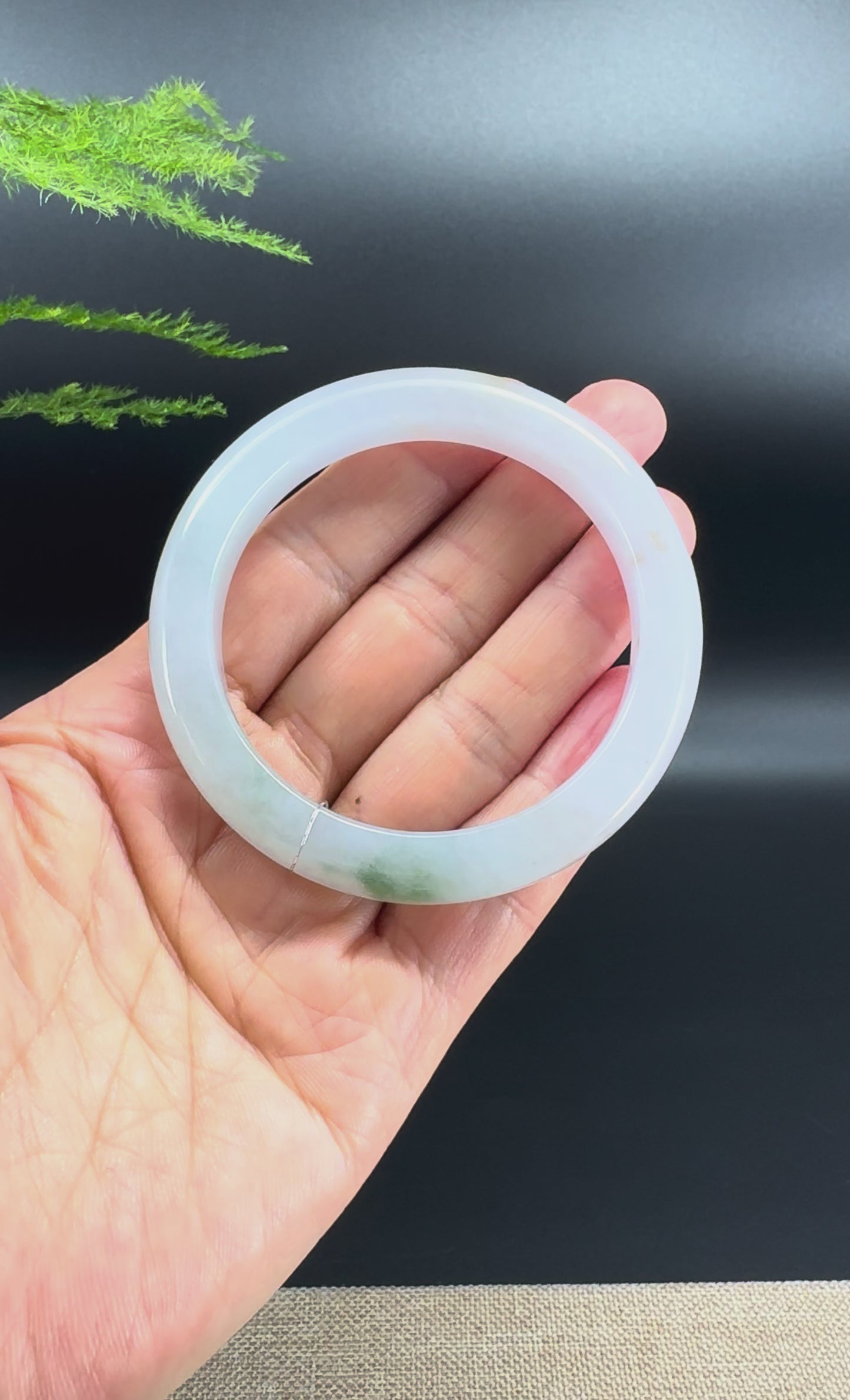 Load and play video in Gallery viewer, Genuine Burmese Icy Green Jadeite Jade Bangle Bracelet (54.1mm)
