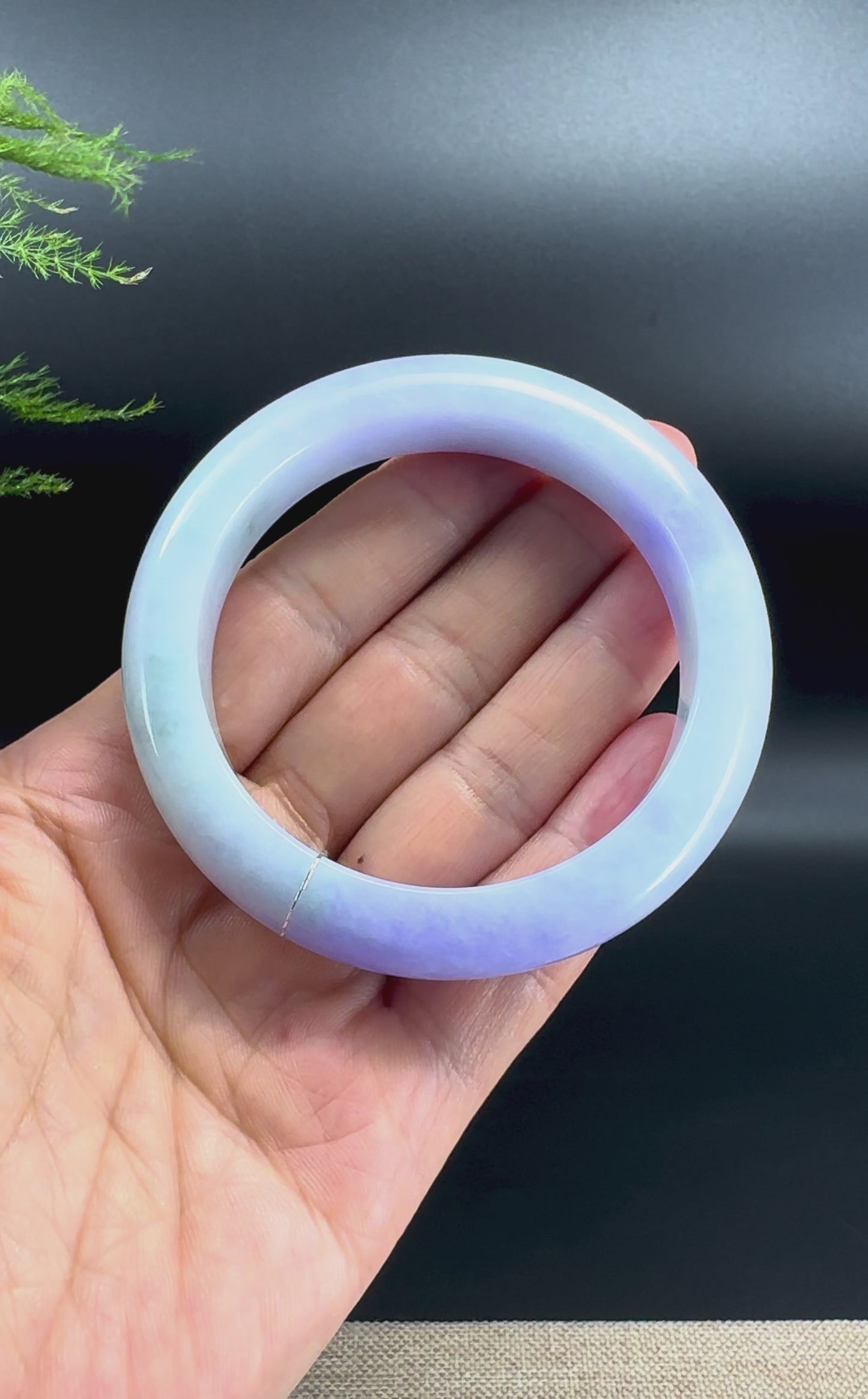 Load and play video in Gallery viewer, Genuine Burmese Lavender Green Jade Jadeite Bangle Bracelet (56.5mm)
