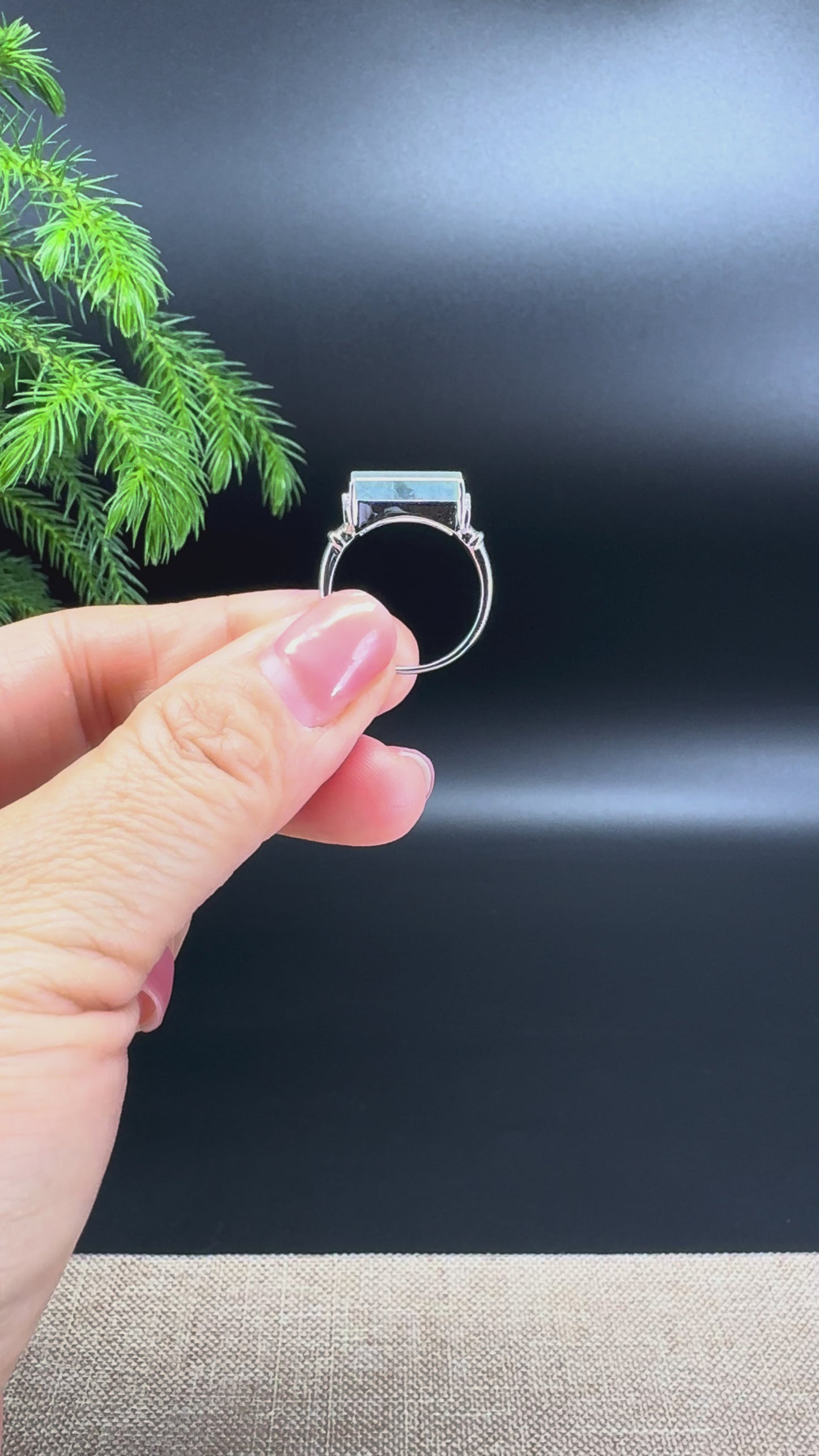 RealJade® 18K White Gold Icy White Jadeite Jade Diamonds Classic Ring