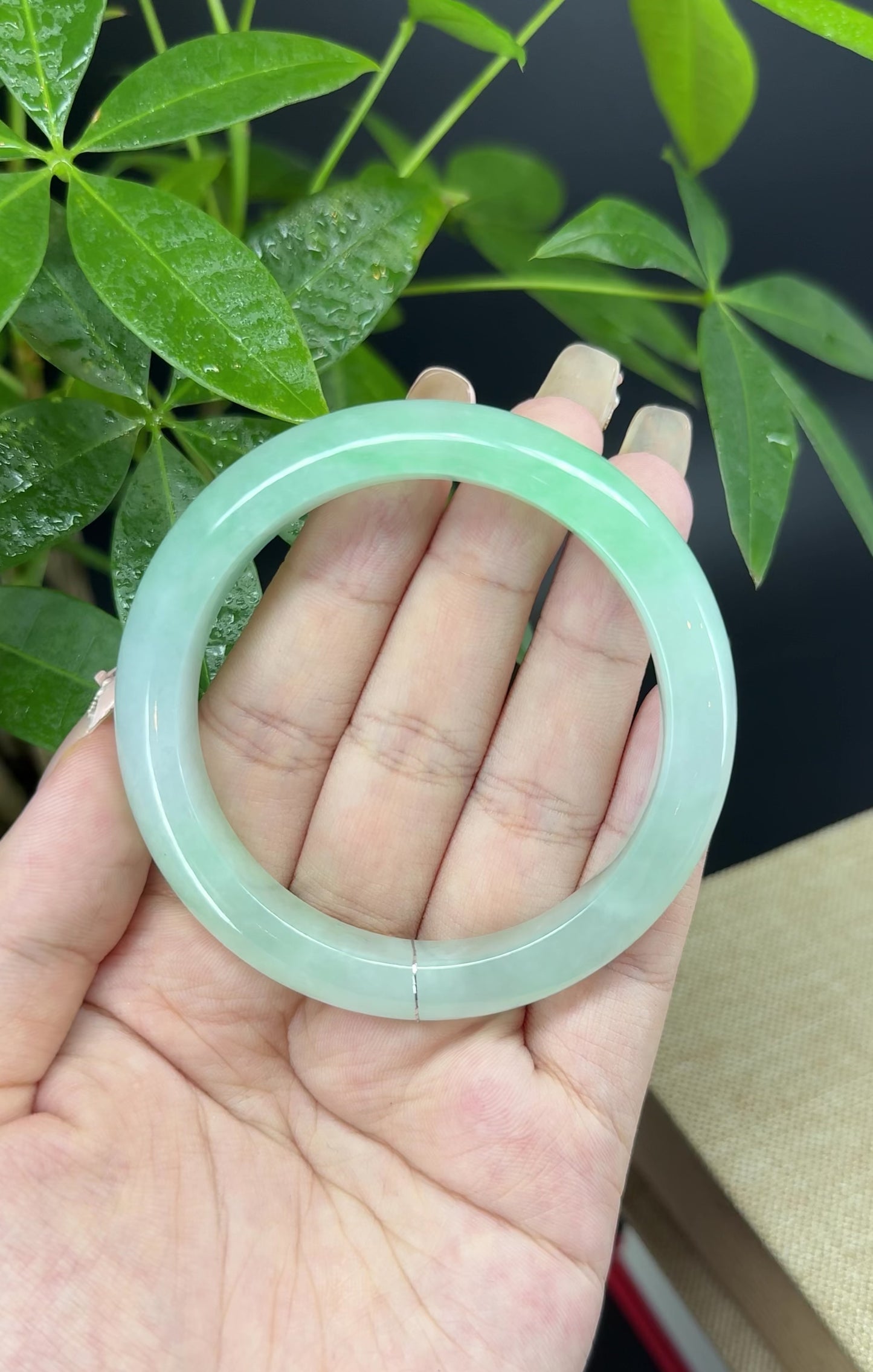 Load and play video in Gallery viewer, Genuine Burmese Icy Green Jade Jadeite Bangle Bracelet ( 56.5mm )
