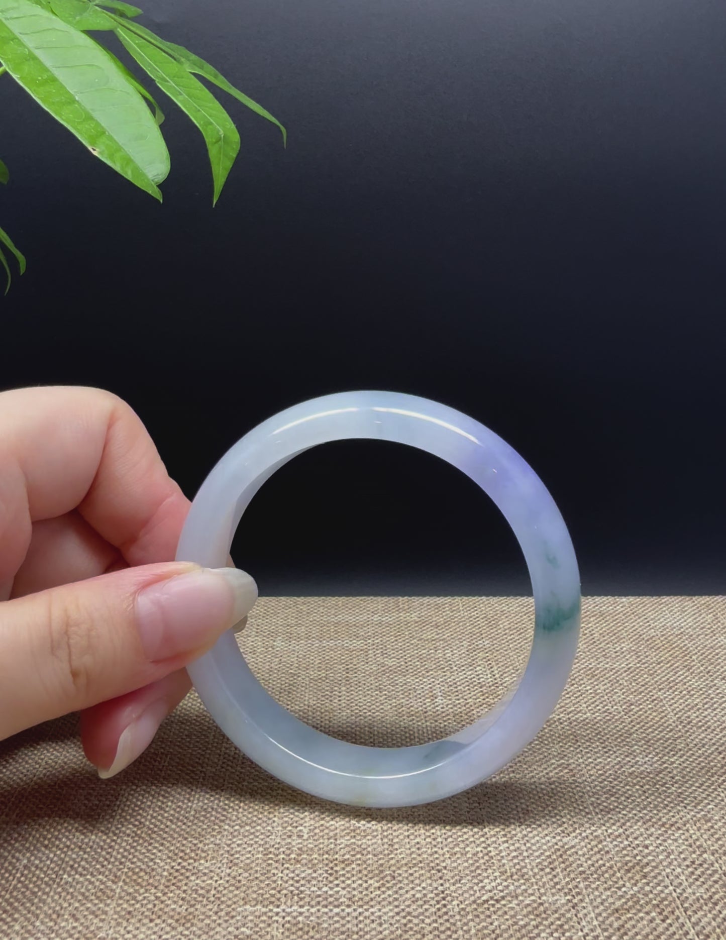 Load and play video in Gallery viewer, Genuine Burmese Icy Lavender Green Jade Jadeite Bangle Bracelet ( 55mm )
