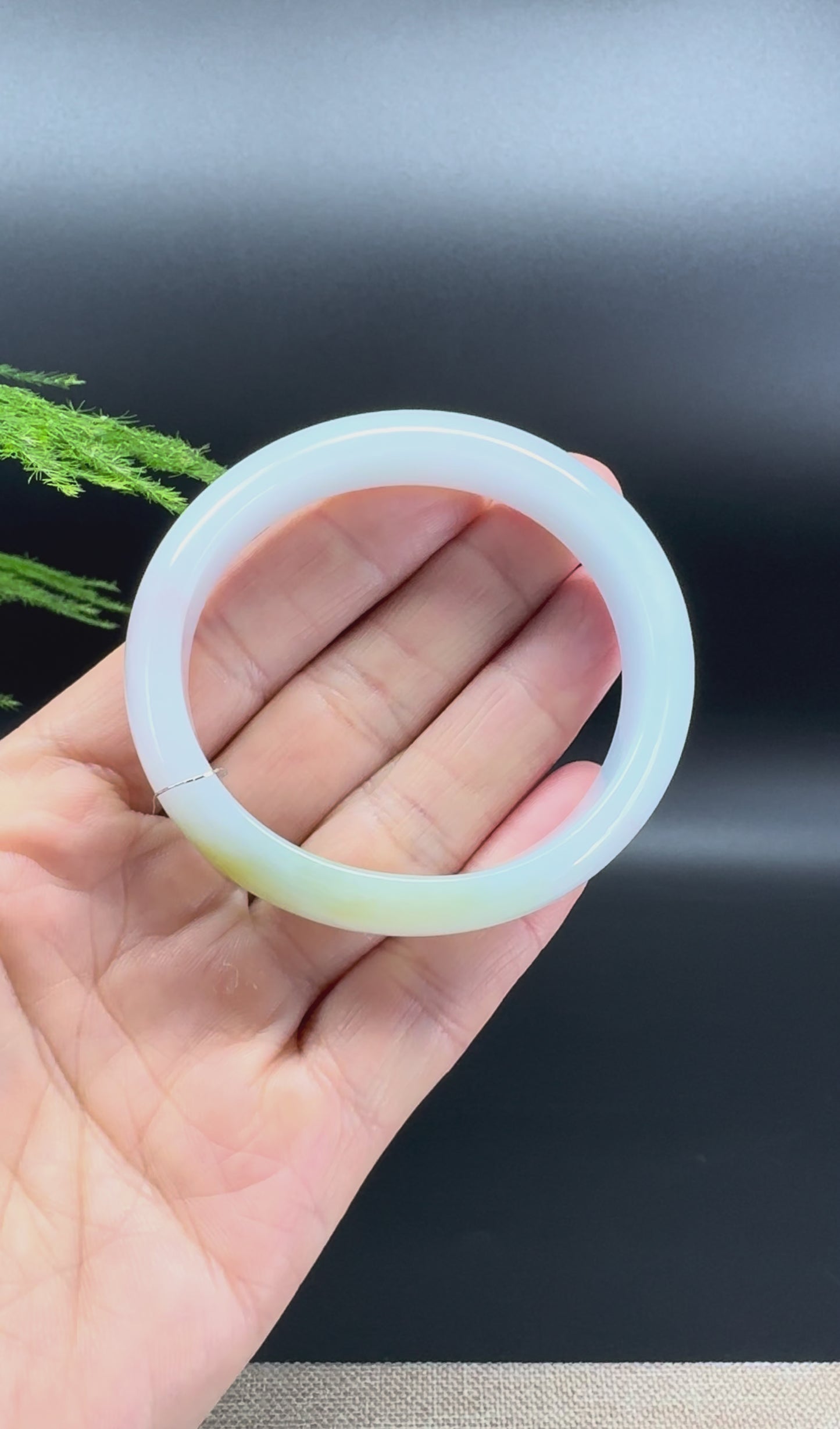 Load and play video in Gallery viewer, Genuine Burmese Yellow Green Jade Jadeite Bangle Bracelet ( 52.7*48.4mm )
