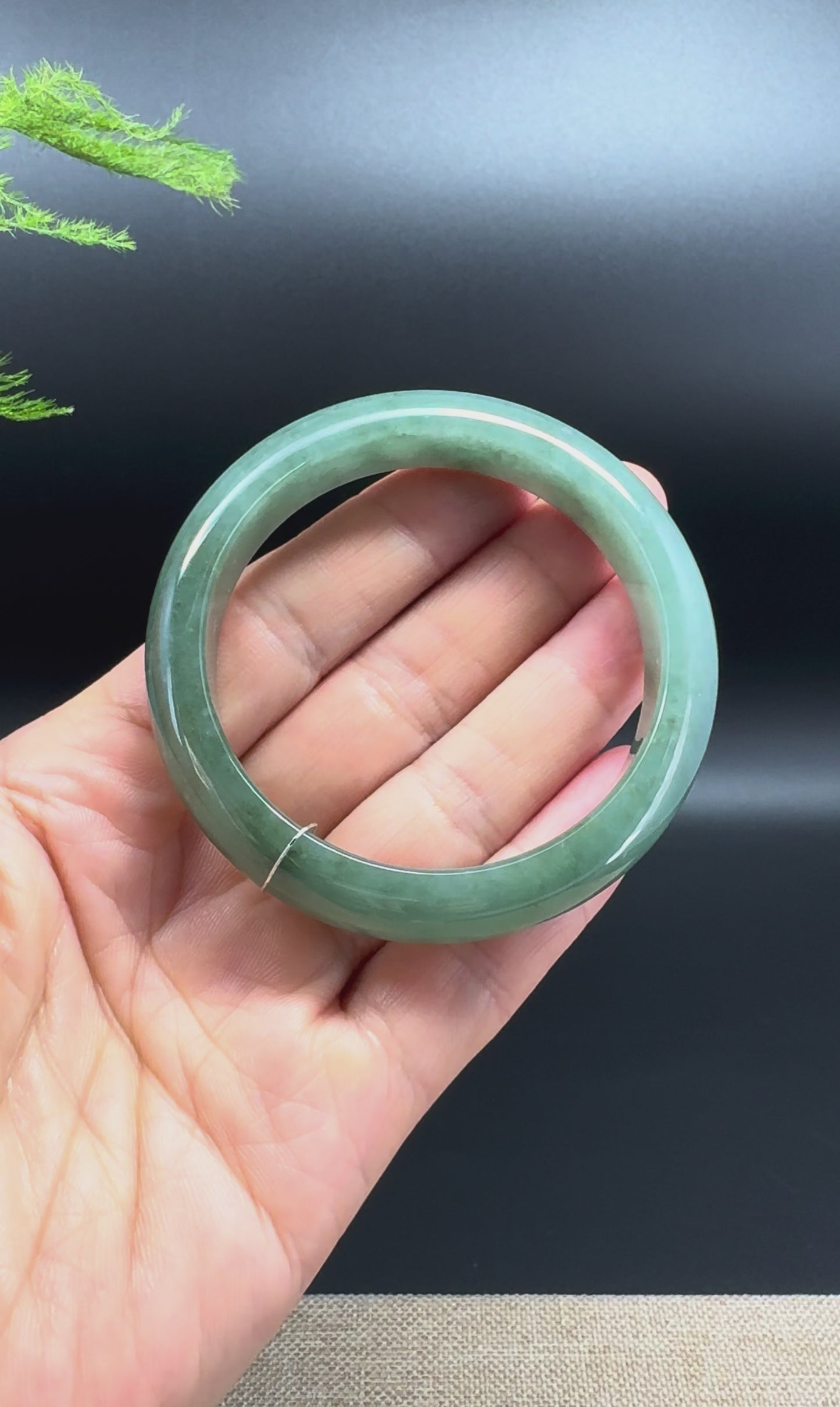 Load and play video in Gallery viewer, Genuine Burmese Oil Green Jade Jadeite Bangle Bracelet ( 53.8mm )
