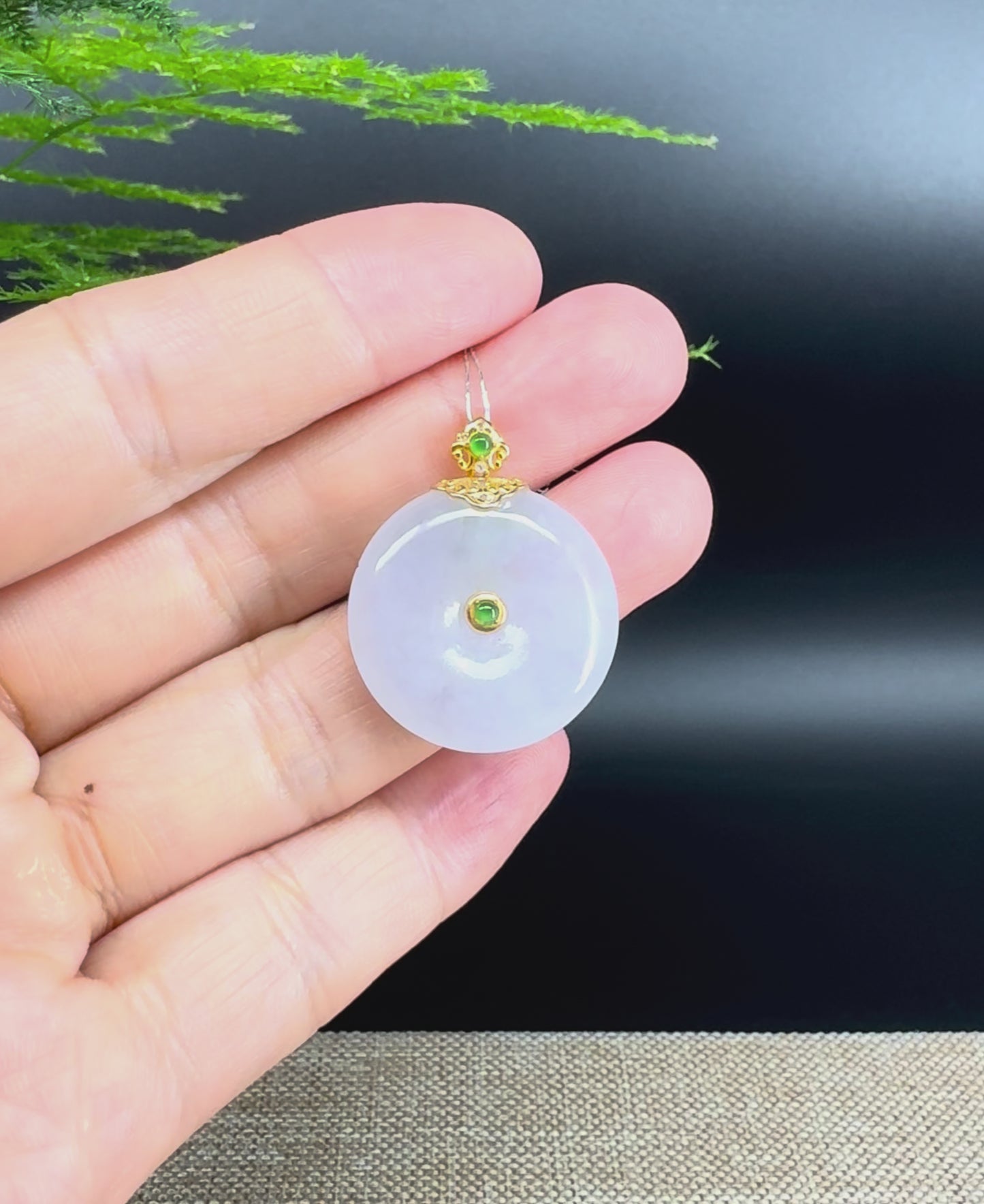 Load and play video in Gallery viewer, &amp;quot;Good Luck Button&amp;quot; Icy Jadeite Jade Lucky KouKou Pendant With 18K Yellow Gold  Bail

