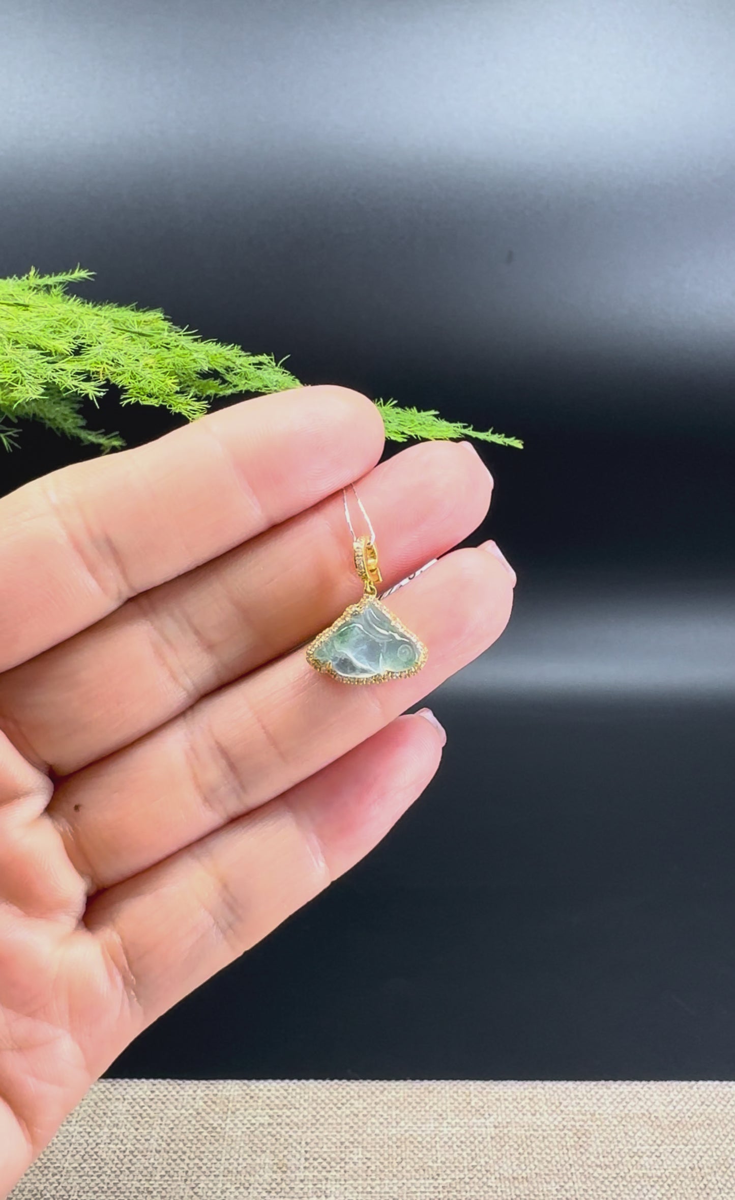 Load and play video in Gallery viewer, RealJade® 18k Yellow Gold Icy blue Jadeite Jade Mini Rabbit Pendant with Diamonds
