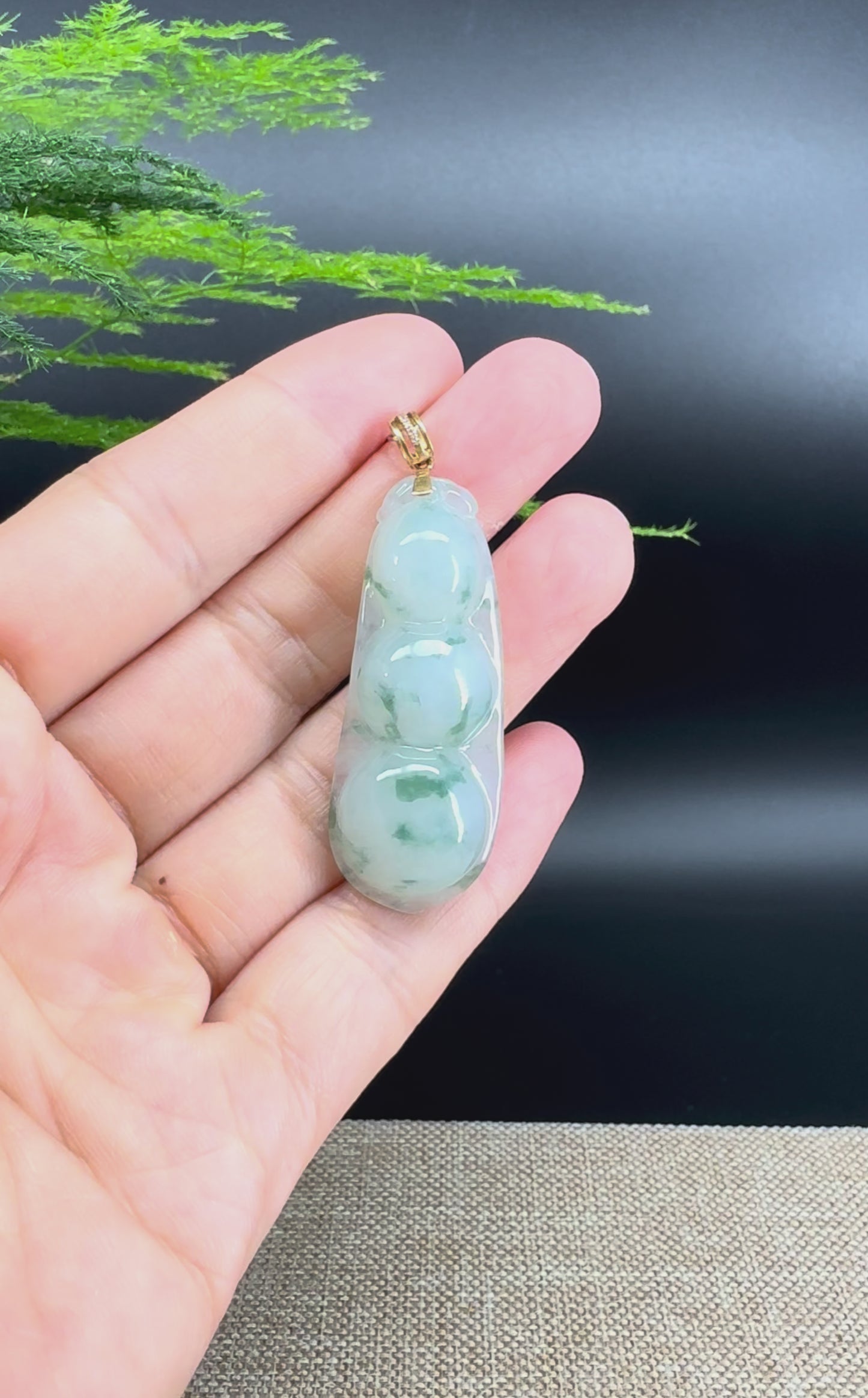 Load and play video in Gallery viewer, RealJade® Co. Genuine Icy Green Jadeite Jade Bean Necklace With 18K Yellow Gold Bail

