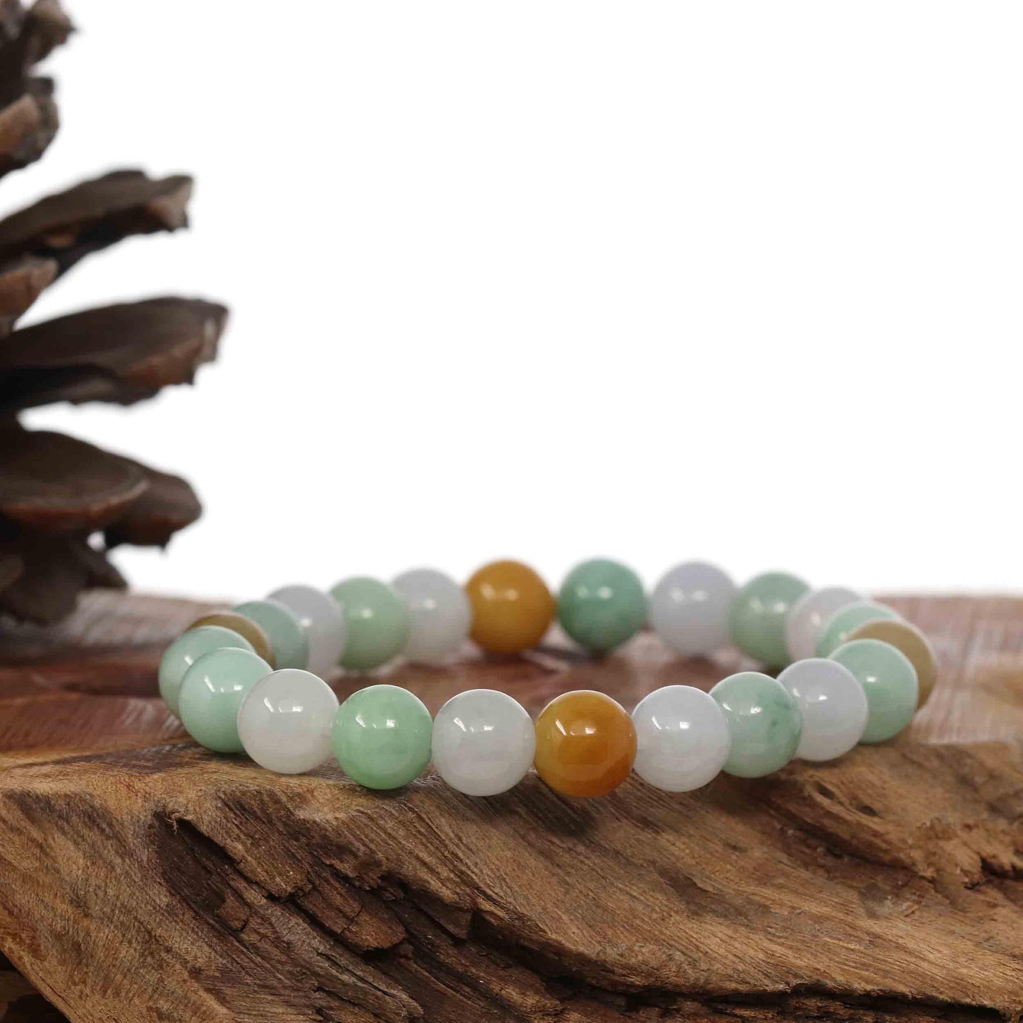 RealJade Co.® jade beads bracelet Genuine Jadeite Jade Round Multiple Colors Beads Bracelet ( 9 mm)