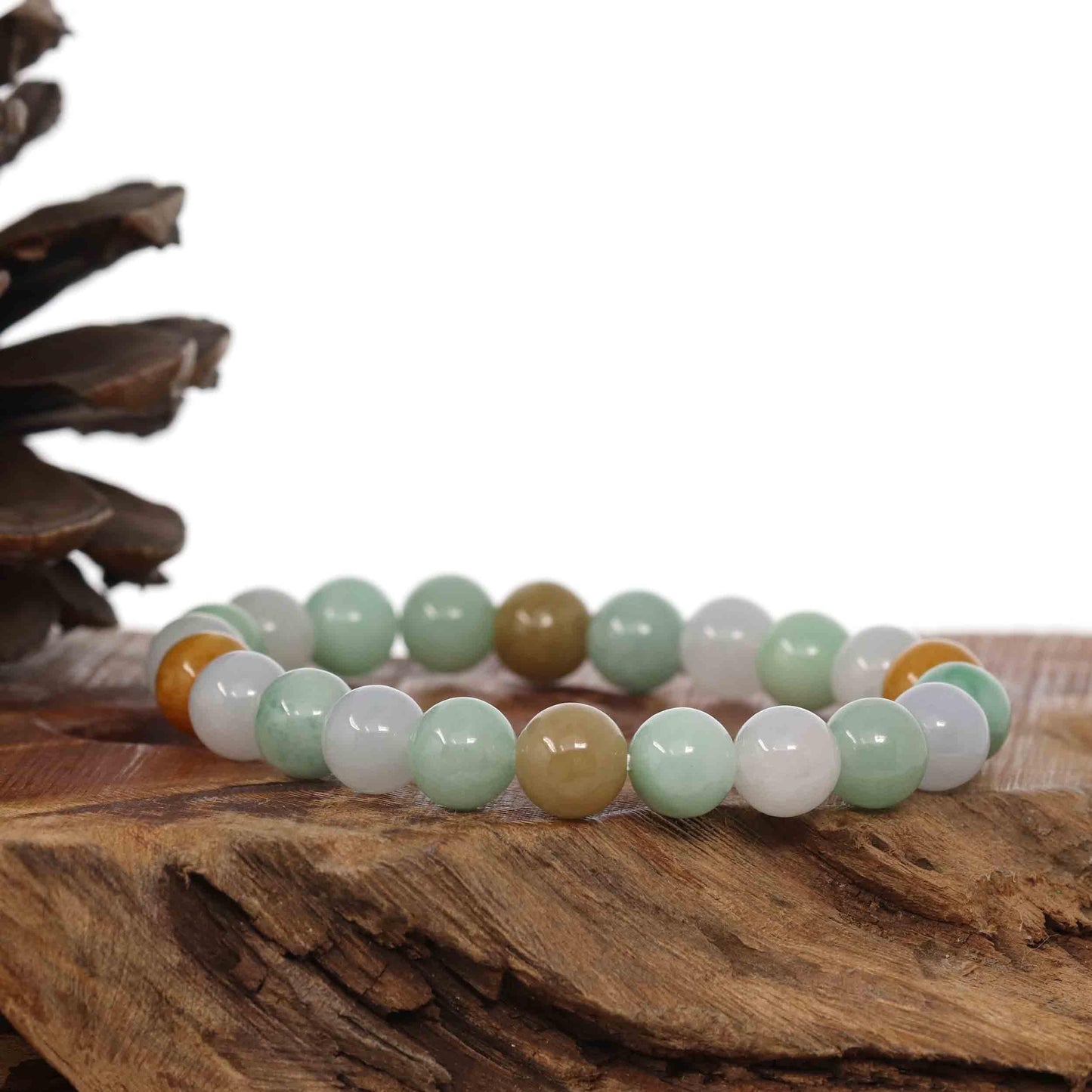 RealJade Co.® jade beads bracelet Genuine Jadeite Jade Round Multiple Colors Beads Bracelet ( 9 mm)