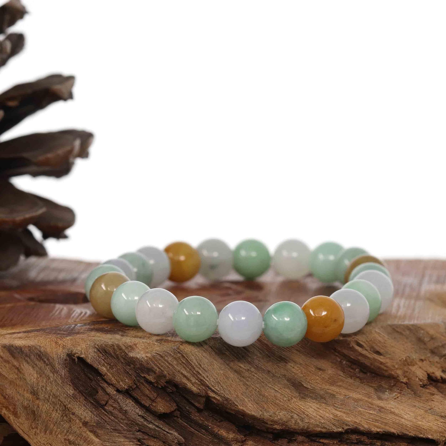 RealJade Co.® jade beads bracelet Genuine Jadeite Jade Round Multiple Colors Beads Bracelet ( 9 mm)